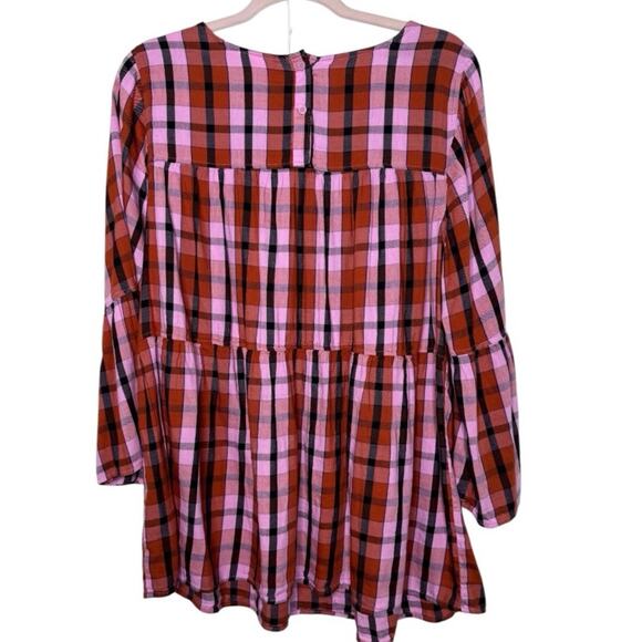 EVRI Plaid Plus Size Bell Sleeve Tiered Blouse Top Size 0X NWT - Picture 4 of 8
